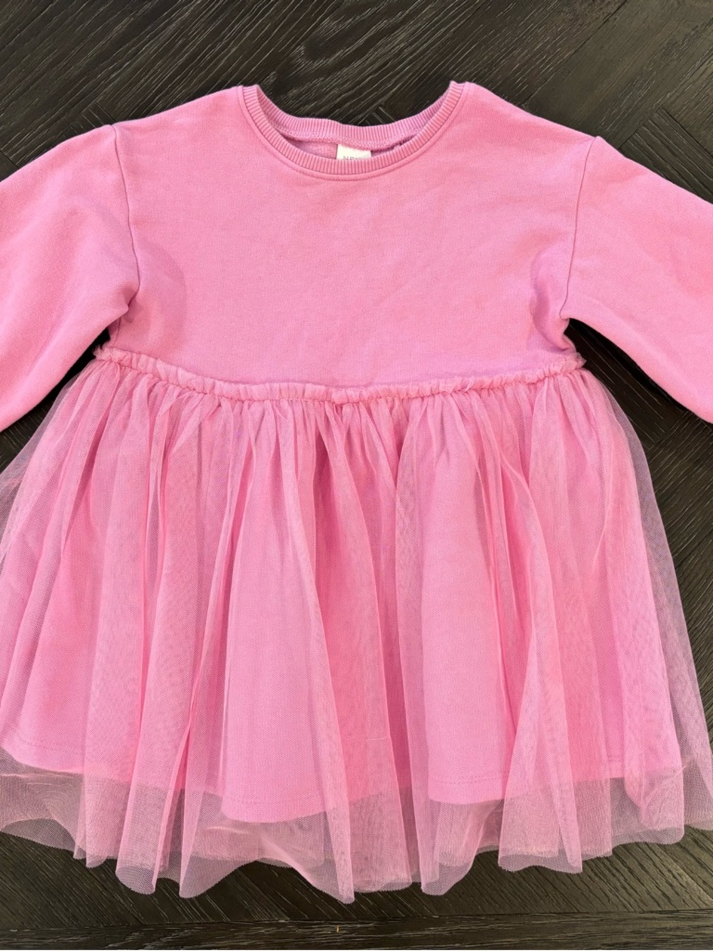 Pink Tulle Skirt Long Sleeve Sweatshirt Dress